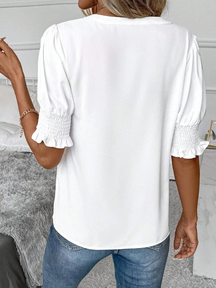Fudus | Puffärmel V-ausschnitt Bluse Tops Mode Designer T-shirts
