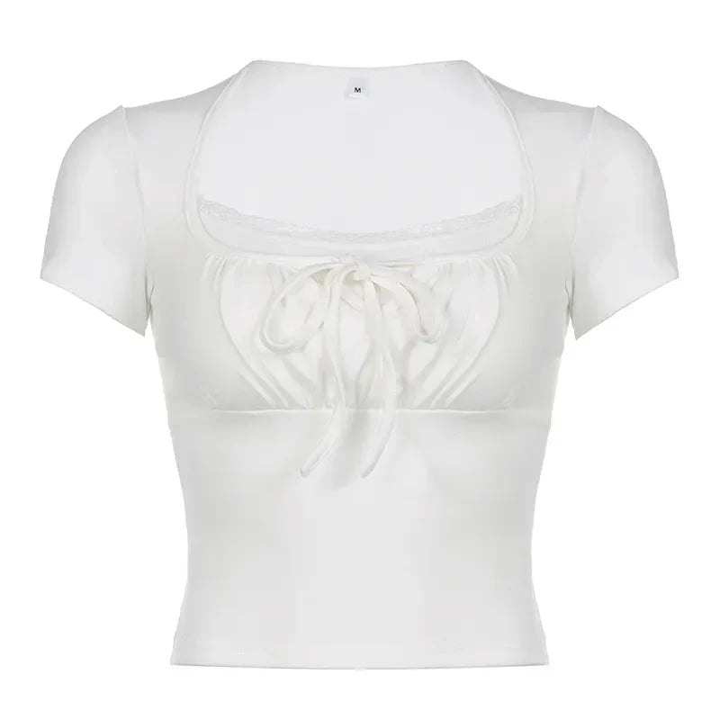 Fudus | Rüschenspitze Trim Korsatttops Mode-designer T-shirts