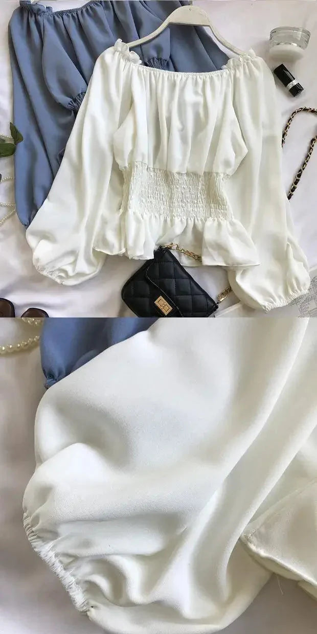 Fudus | Rüsche Trim Modedesigner Puffärmel Langarmoberteile
