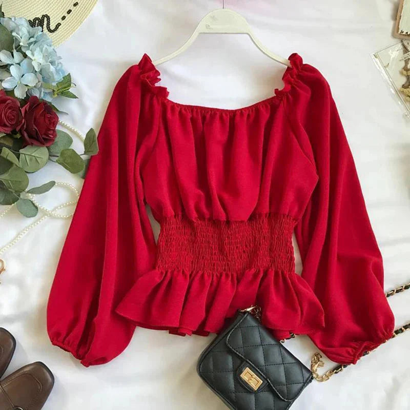 Fudus | Rüsche Trim Modedesigner Puffärmel Langarmoberteile