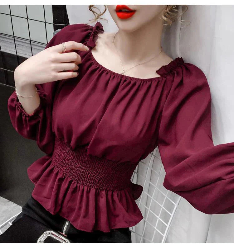 Fudus | Rüsche Trim Modedesigner Puffärmel Langarmoberteile