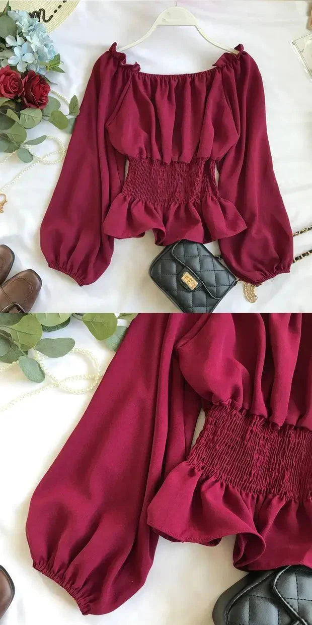 Fudus | Rüsche Trim Modedesigner Puffärmel Langarmoberteile