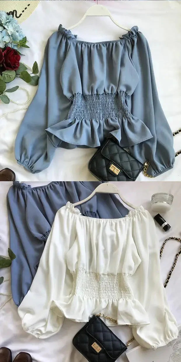 Fudus | Rüsche Trim Modedesigner Puffärmel Langarmoberteile