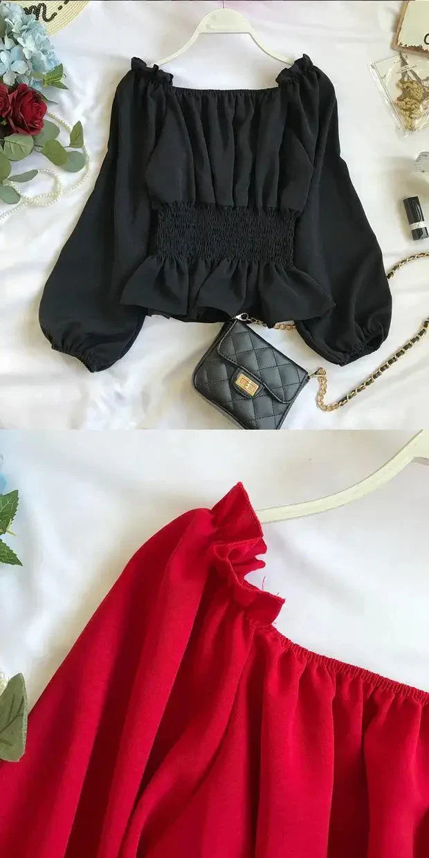 Fudus | Rüsche Trim Modedesigner Puffärmel Langarmoberteile