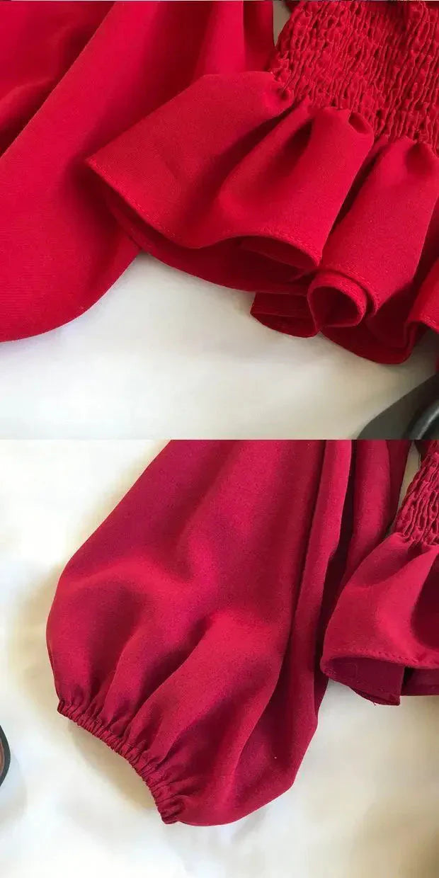 Fudus | Rüsche Trim Modedesigner Puffärmel Langarmoberteile