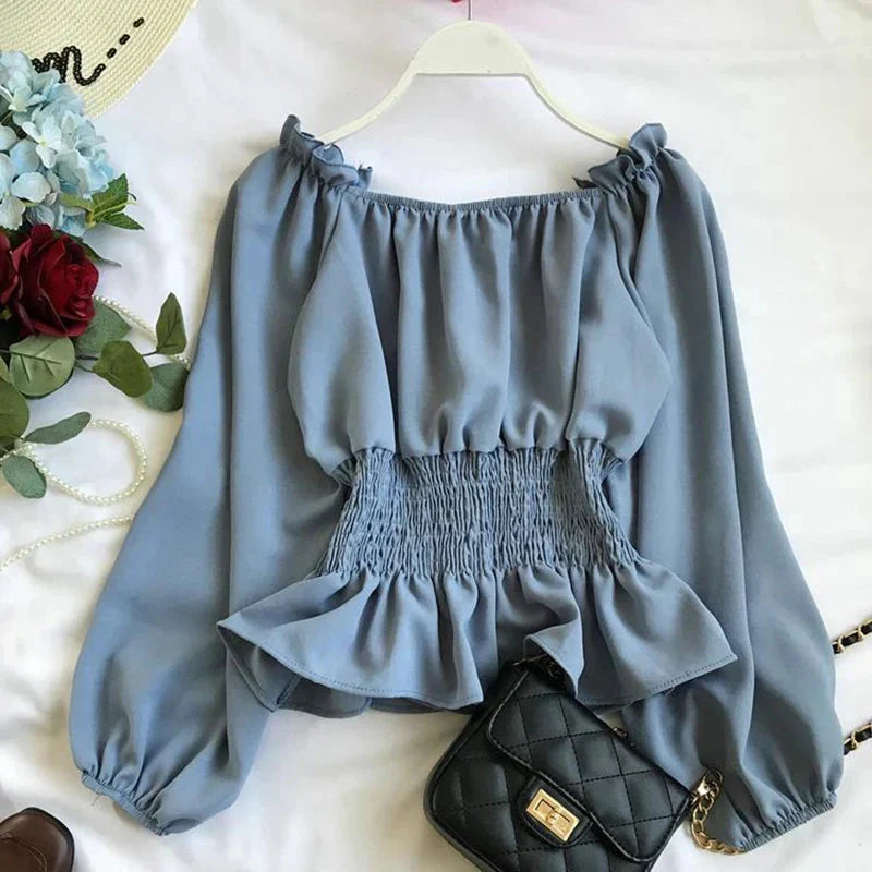 Fudus | Rüsche Trim Modedesigner Puffärmel Langarmoberteile