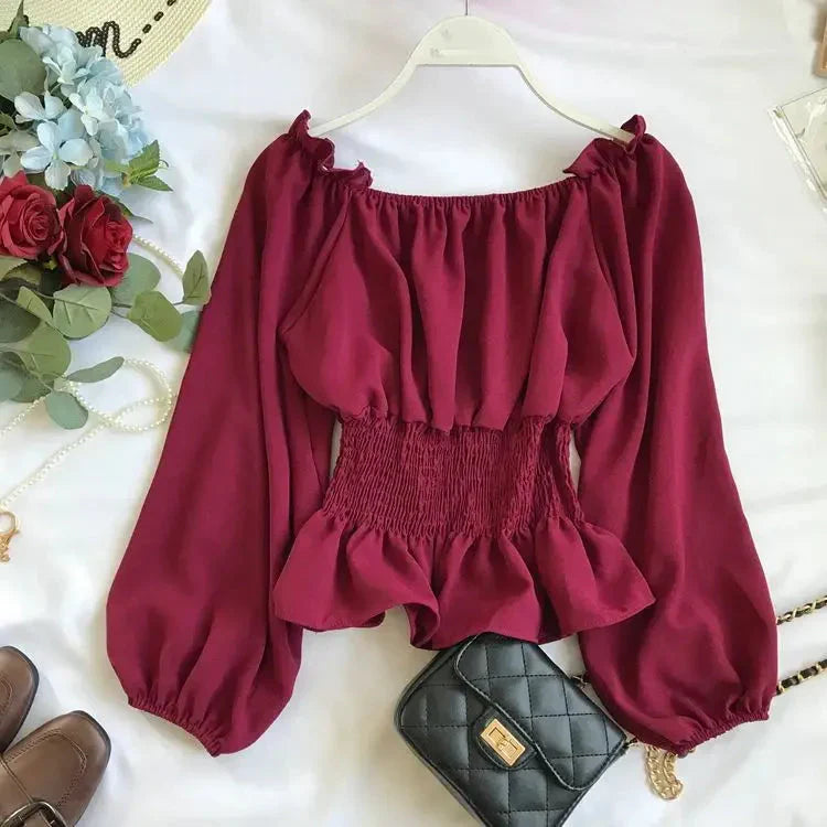 Fudus | Rüsche Trim Modedesigner Puffärmel Langarmoberteile