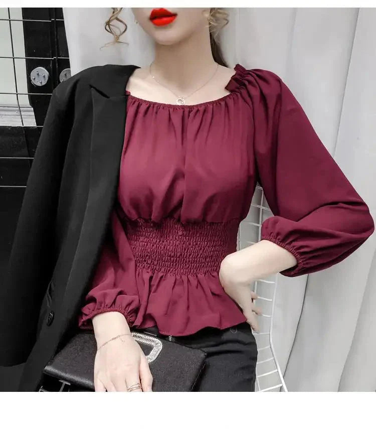 Fudus | Rüsche Trim Modedesigner Puffärmel Langarmoberteile