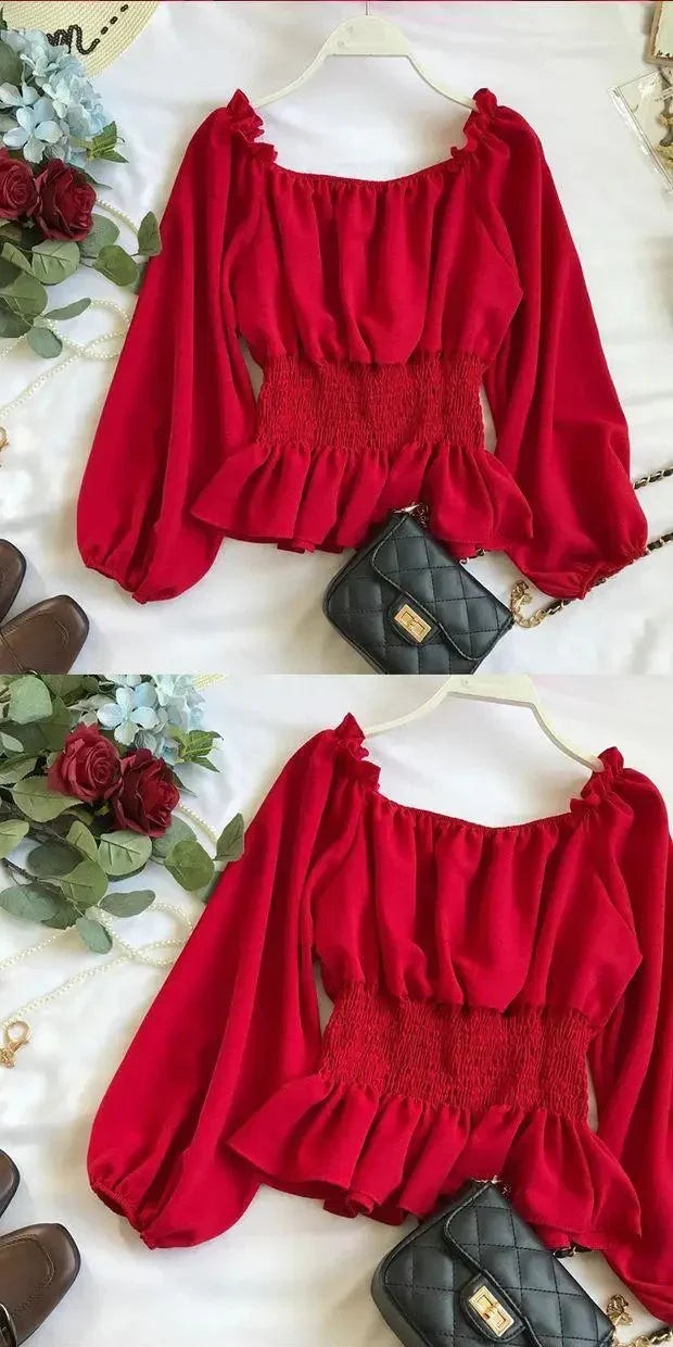 Fudus | Rüsche Trim Modedesigner Puffärmel Langarmoberteile