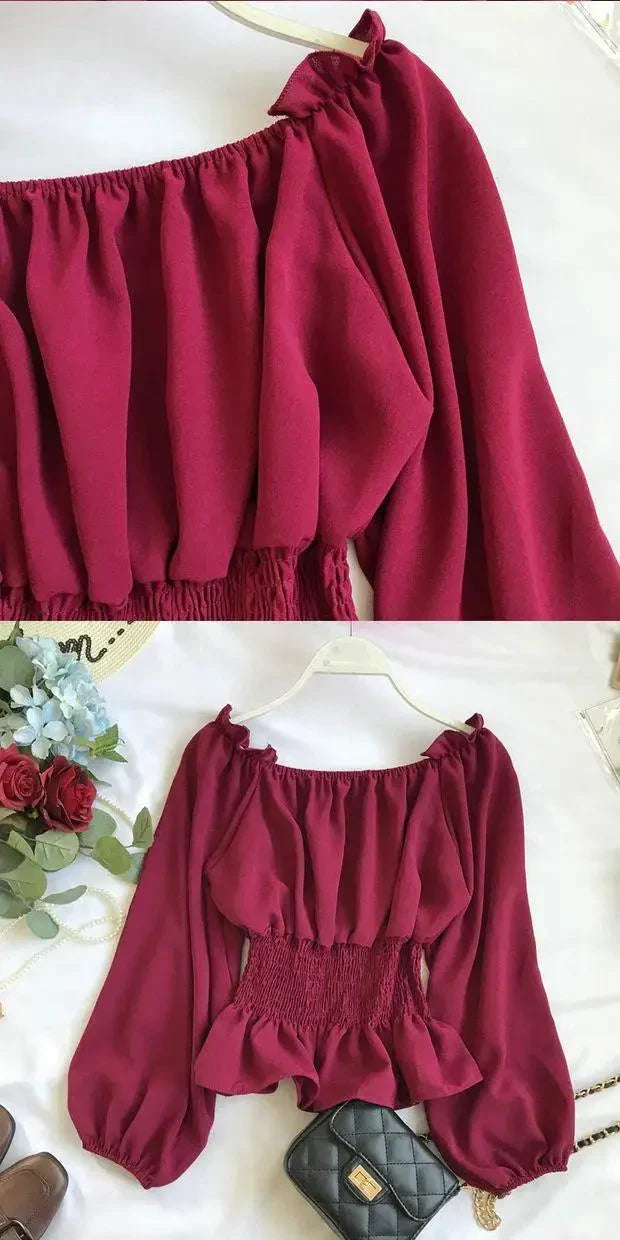 Fudus | Rüsche Trim Modedesigner Puffärmel Langarmoberteile
