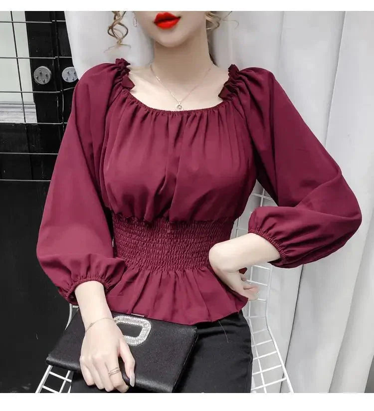 Fudus | Rüsche Trim Modedesigner Puffärmel Langarmoberteile
