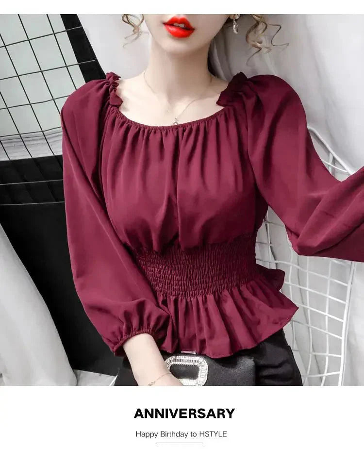 Fudus | Rüsche Trim Modedesigner Puffärmel Langarmoberteile
