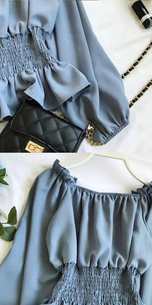 Fudus | Rüsche Trim Modedesigner Puffärmel Langarmoberteile