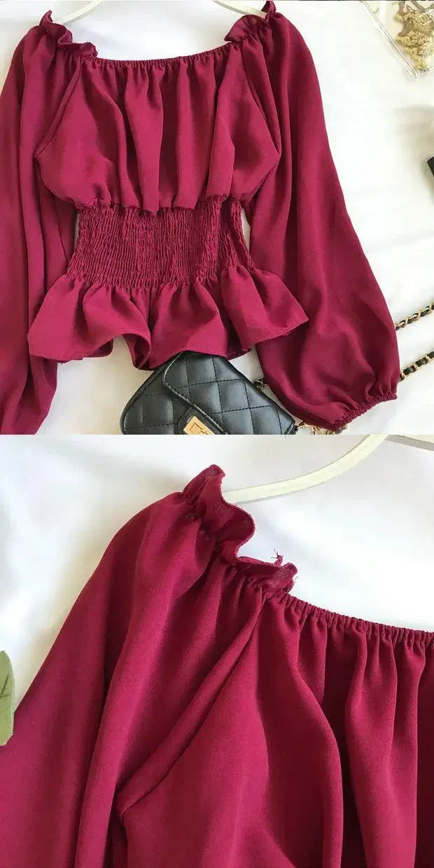 Fudus | Rüsche Trim Modedesigner Puffärmel Langarmoberteile