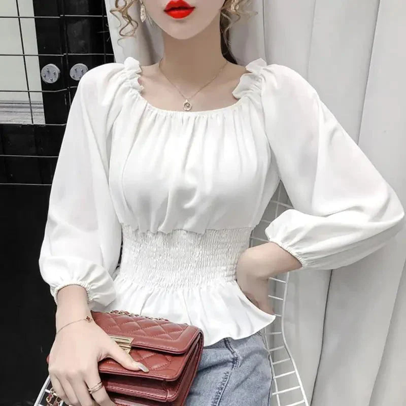 Fudus | Rüsche Trim Modedesigner Puffärmel Langarmoberteile