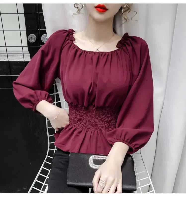 Fudus | Rüsche Trim Modedesigner Puffärmel Langarmoberteile