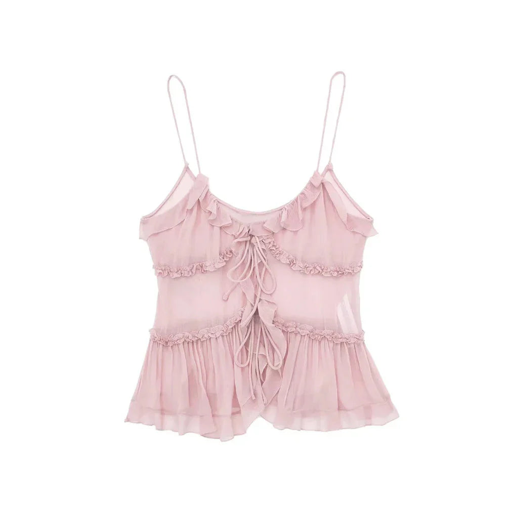 Fudus | Rüschbogen Gebunden Crop Tops Modedesigner Tops