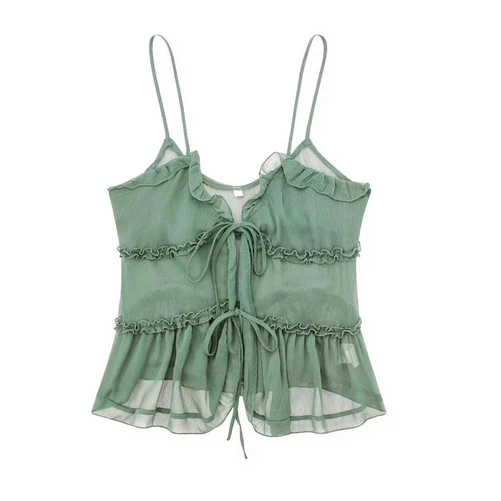 Fudus | Rüschbogen Gebunden Crop Tops Modedesigner Tops