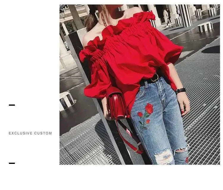 Fudus | Rüschendes Modedesigner Puffärmel Tops T-shirts