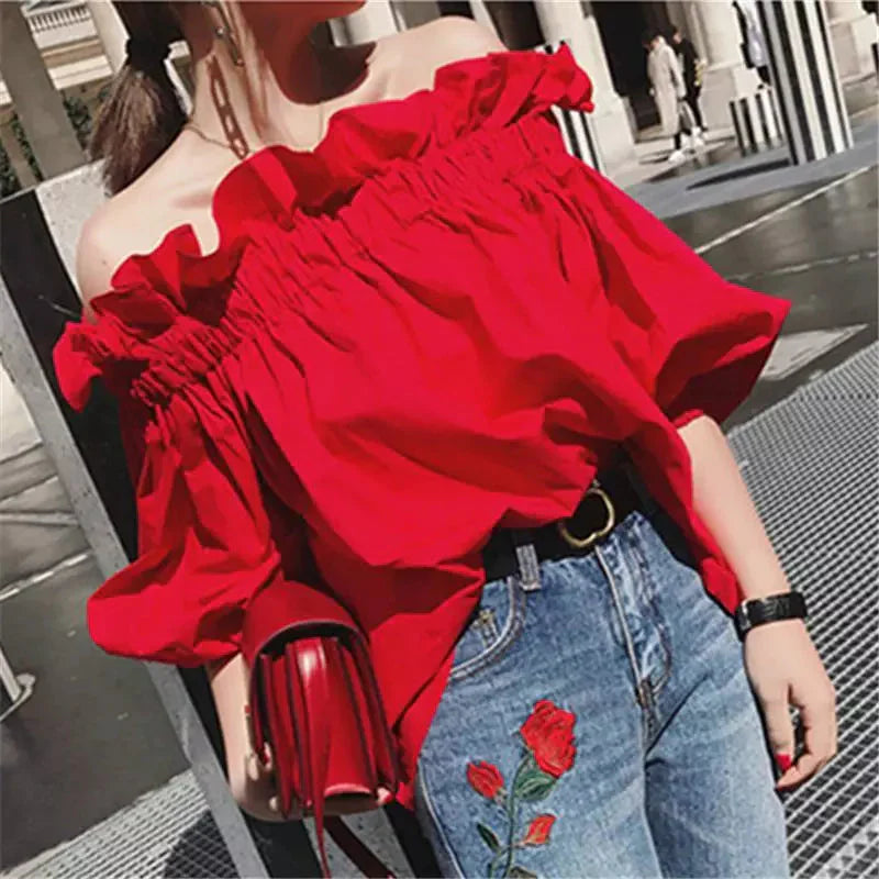 Fudus | Rüschendes Modedesigner Puffärmel Tops T-shirts