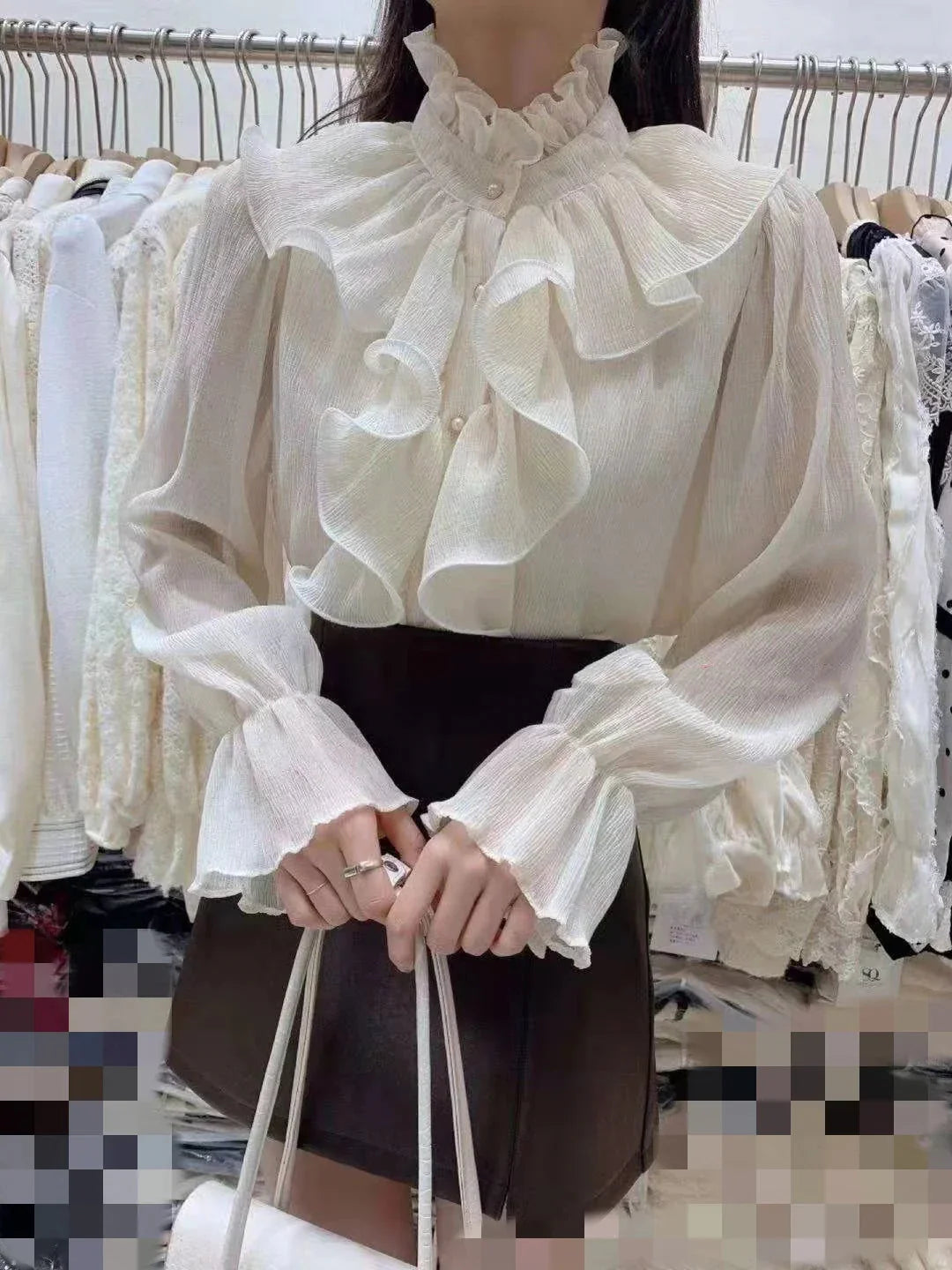 Fudus | Rüsche Puff Ärmel Mode Designer Langarm Tops