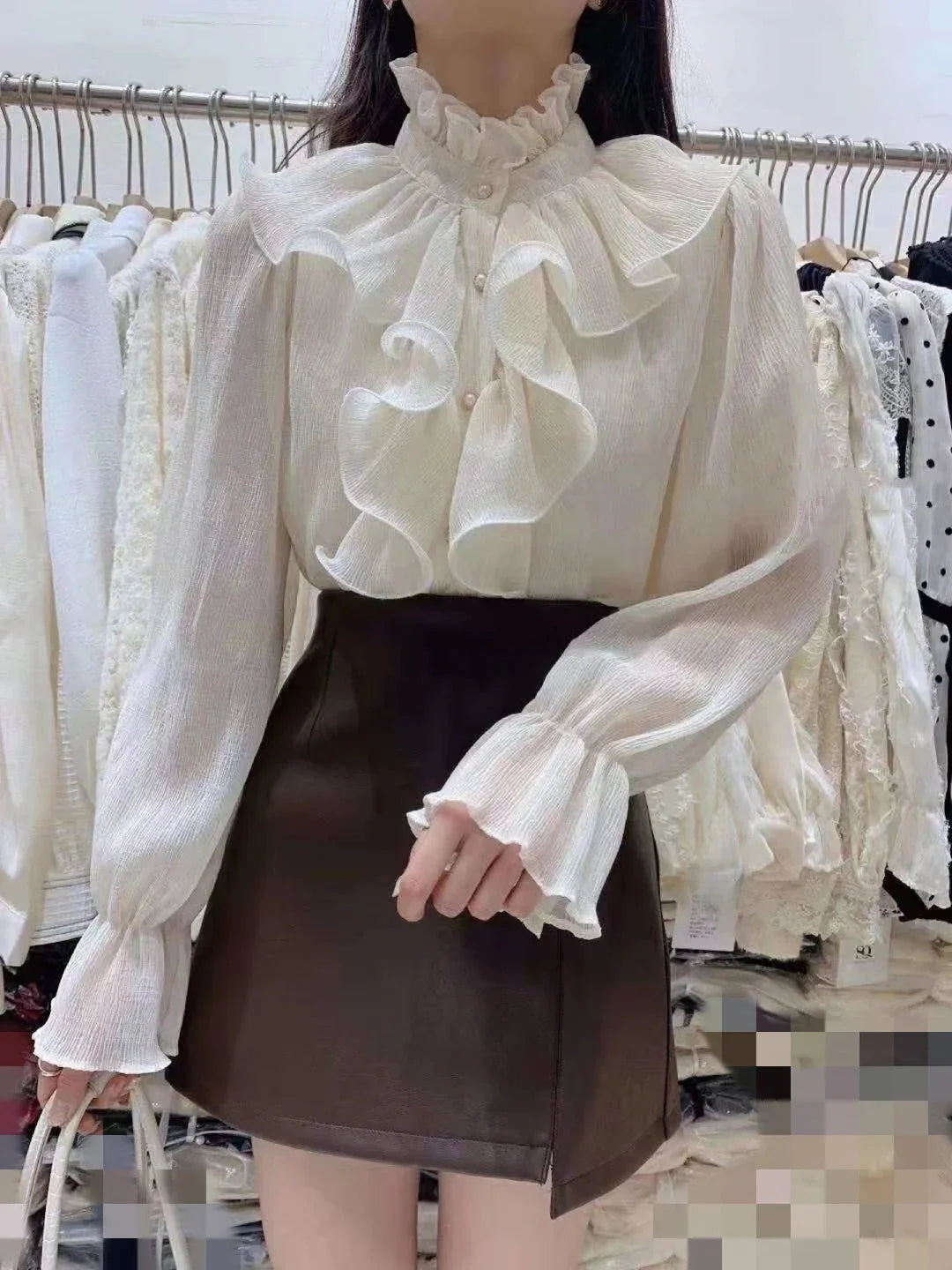 Fudus | Rüsche Puff Ärmel Mode Designer Langarm Tops