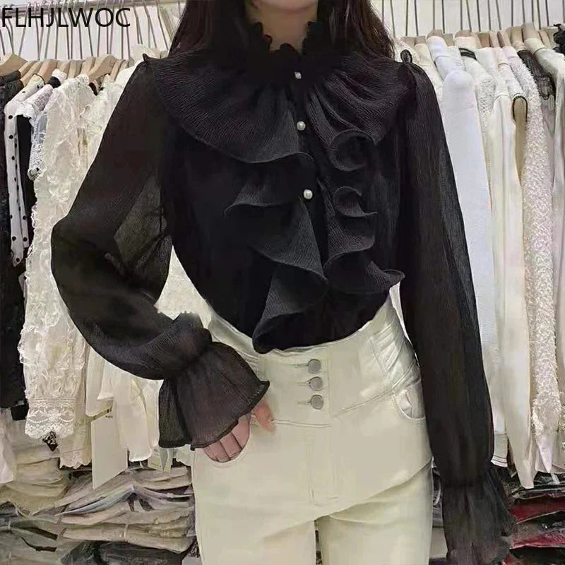 Fudus | Rüsche Puff Ärmel Mode Designer Langarm Tops