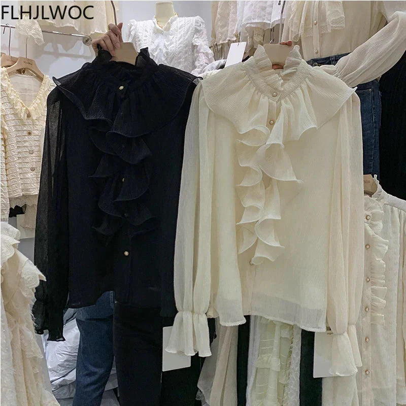 Fudus | Rüsche Puff Ärmel Mode Designer Langarm Tops