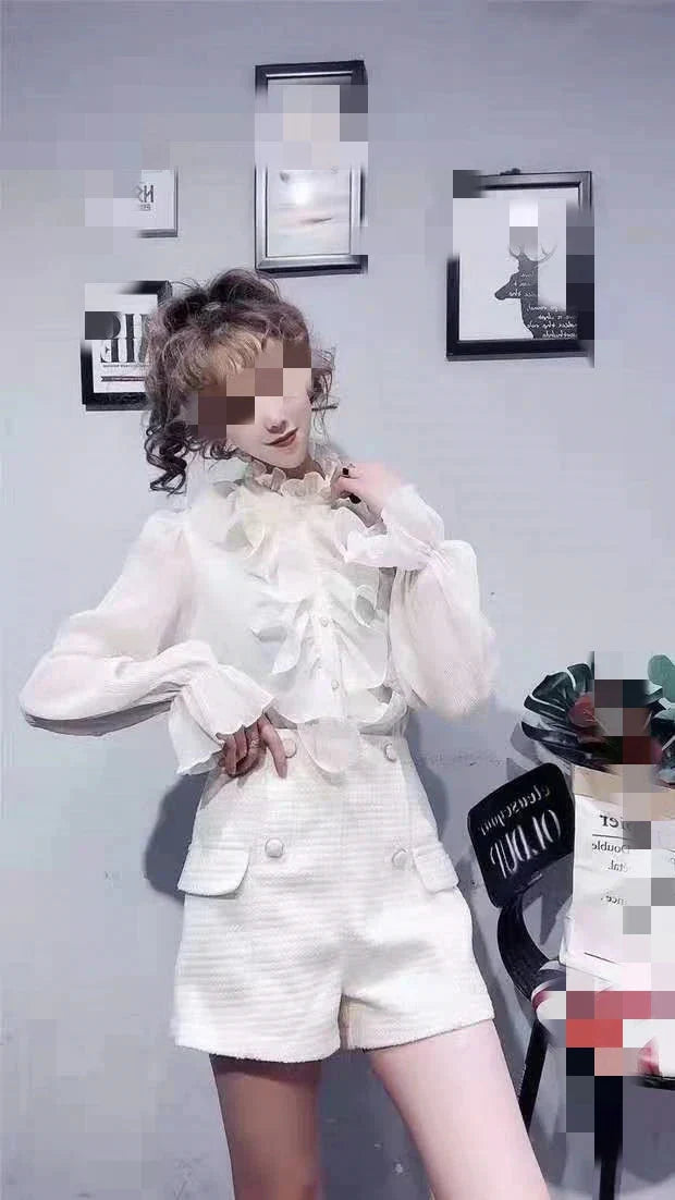 Fudus | Rüsche Puff Ärmel Mode Designer Langarm Tops