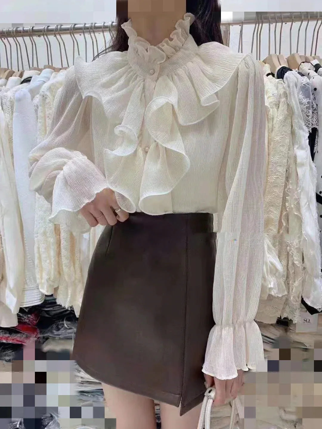 Fudus | Rüsche Puff Ärmel Mode Designer Langarm Tops