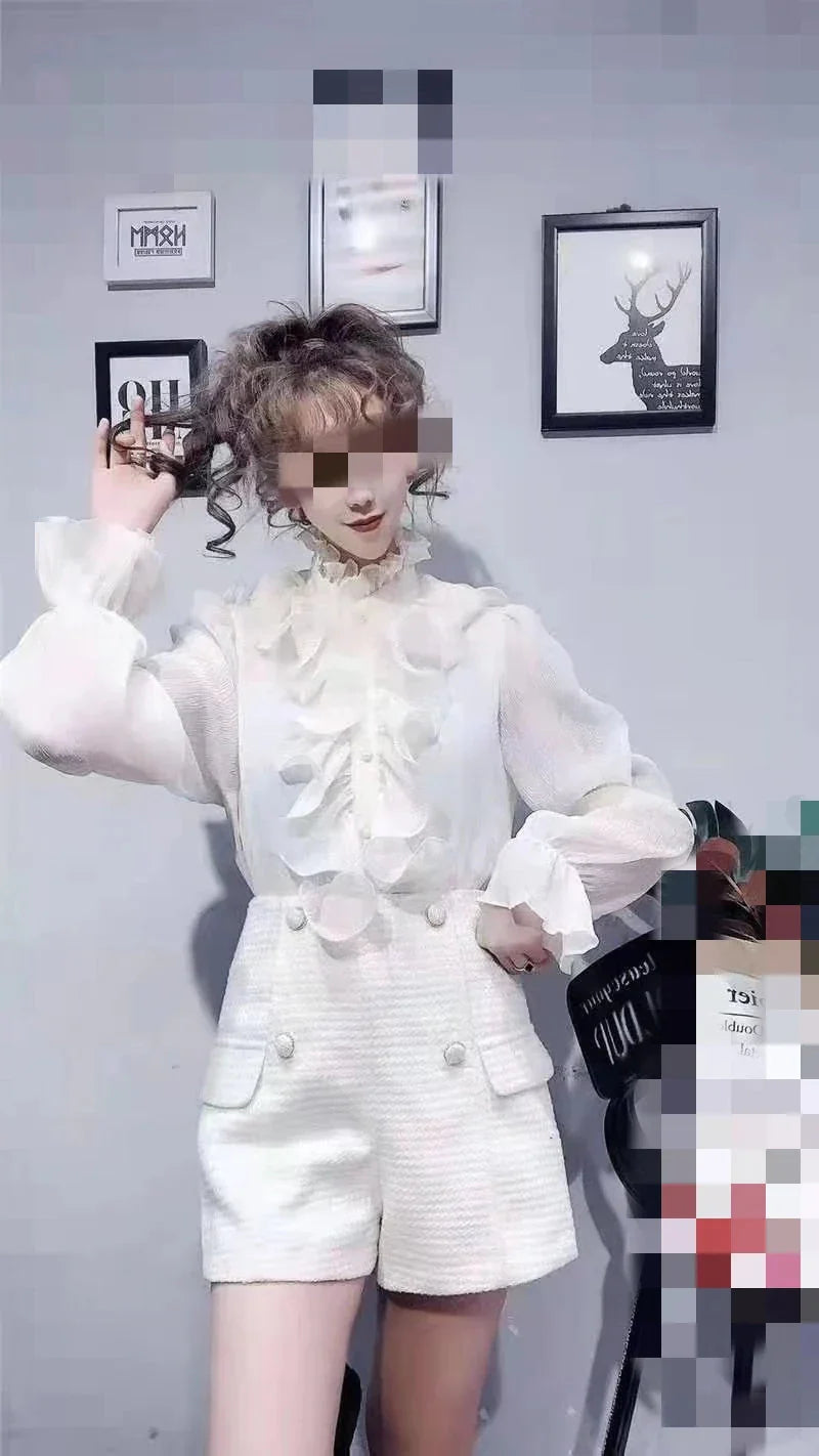 Fudus | Rüsche Puff Ärmel Mode Designer Langarm Tops