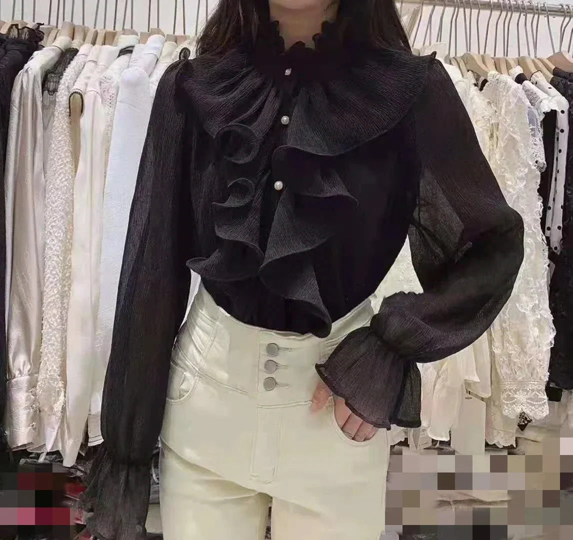 Fudus | Rüsche Puff Ärmel Mode Designer Langarm Tops