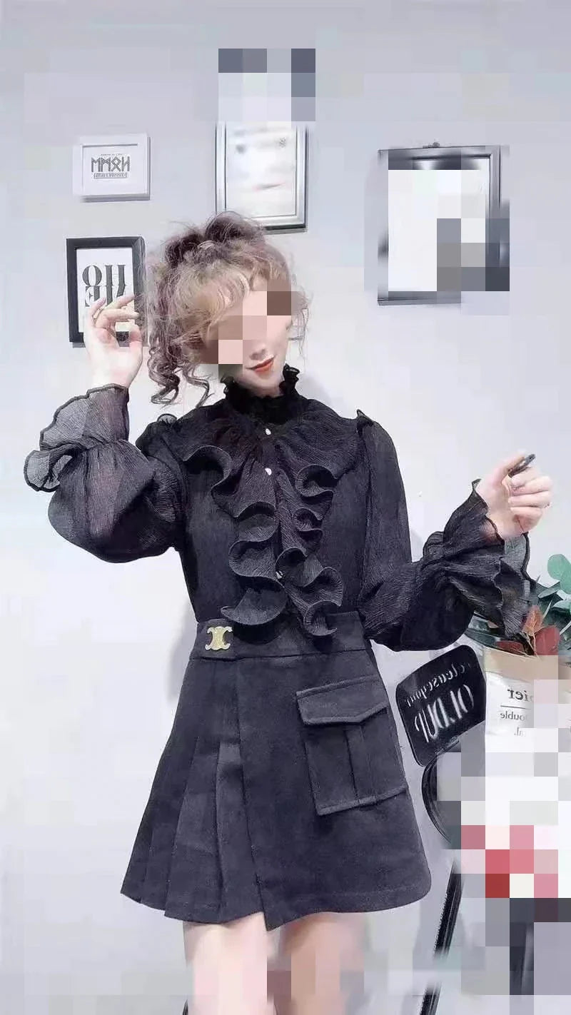 Fudus | Rüsche Puff Ärmel Mode Designer Langarm Tops