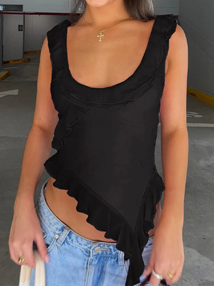 Fudus | Rüschen Chiffon Unregelmäßige Mode Designer Trägertops