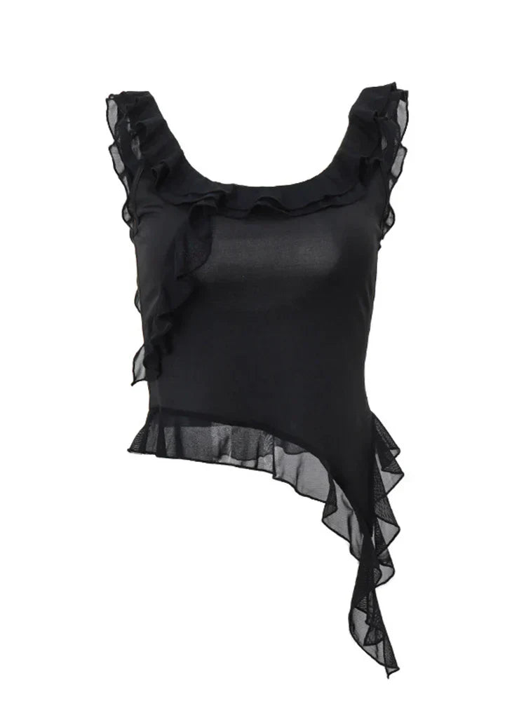 Fudus | Rüschen Chiffon Unregelmäßige Mode Designer Trägertops