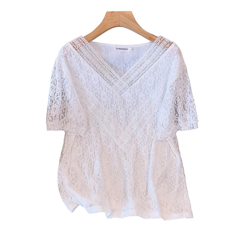 Fudus | Tops V-ausschnitt Spitze 4-9xl Mode Designer T-shirts