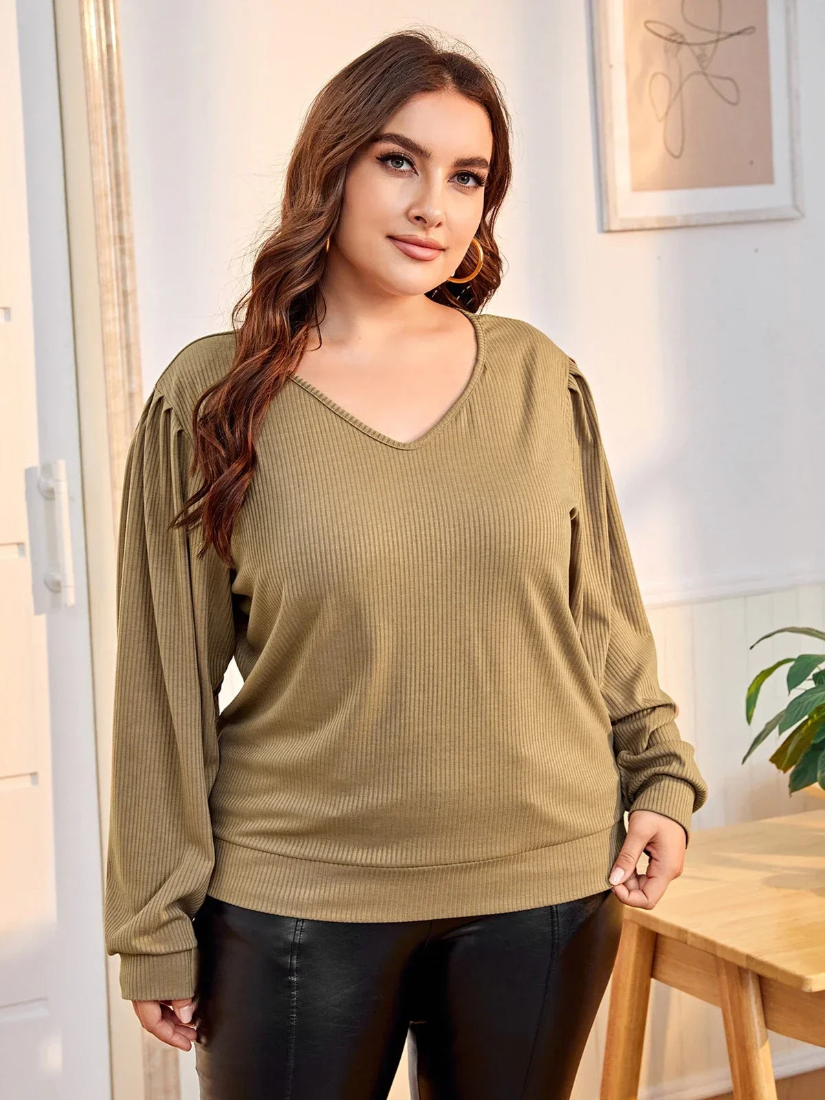 Fudus | V-ausschnitt Bluse Mode Designer 2-8xl Langarm Oberteile