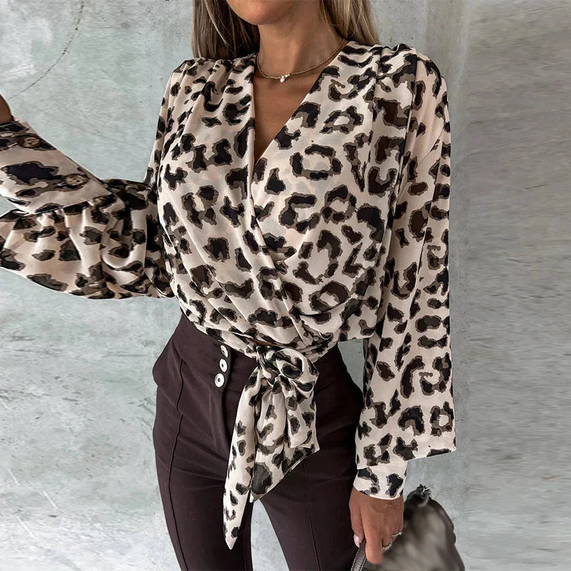 Fudus | V Neck Bluse Mode Designer Knopf Laterne Langarm Tops