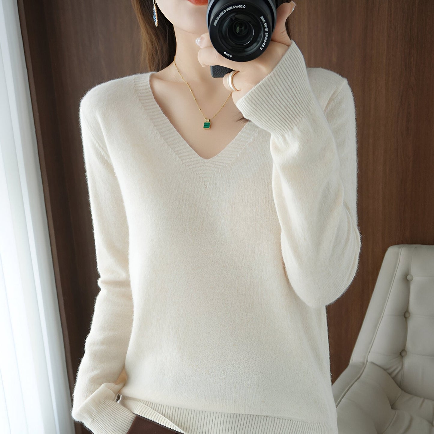 Ika | Gemütlicher V-Ausschnitt Strickpullover