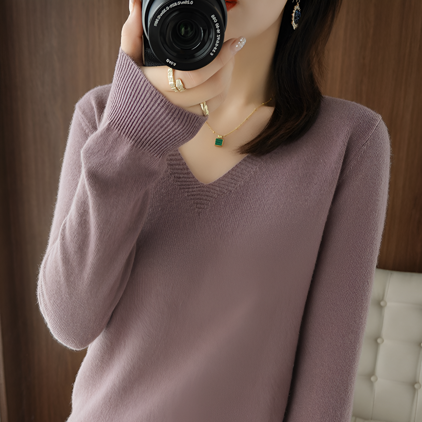 Ika | Gemütlicher V-Ausschnitt Strickpullover