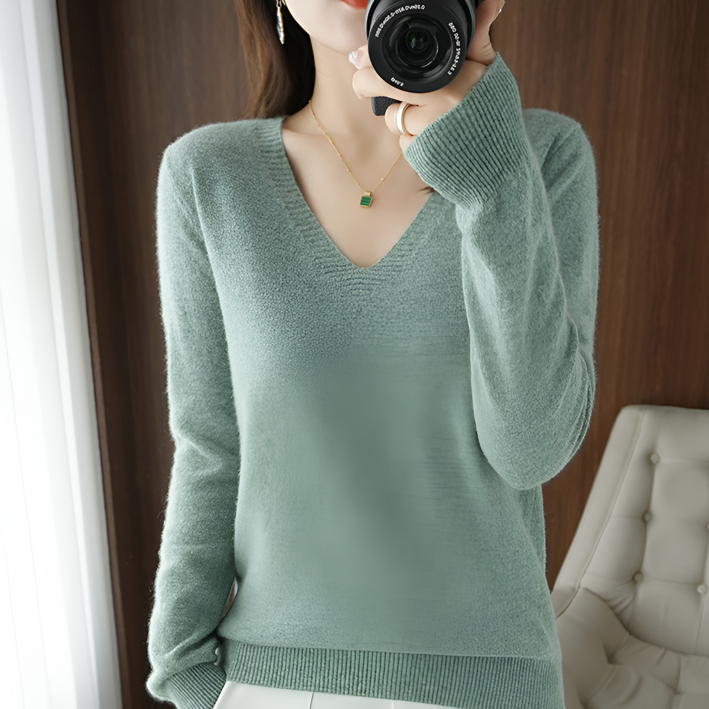 Ika | Gemütlicher V-Ausschnitt Strickpullover