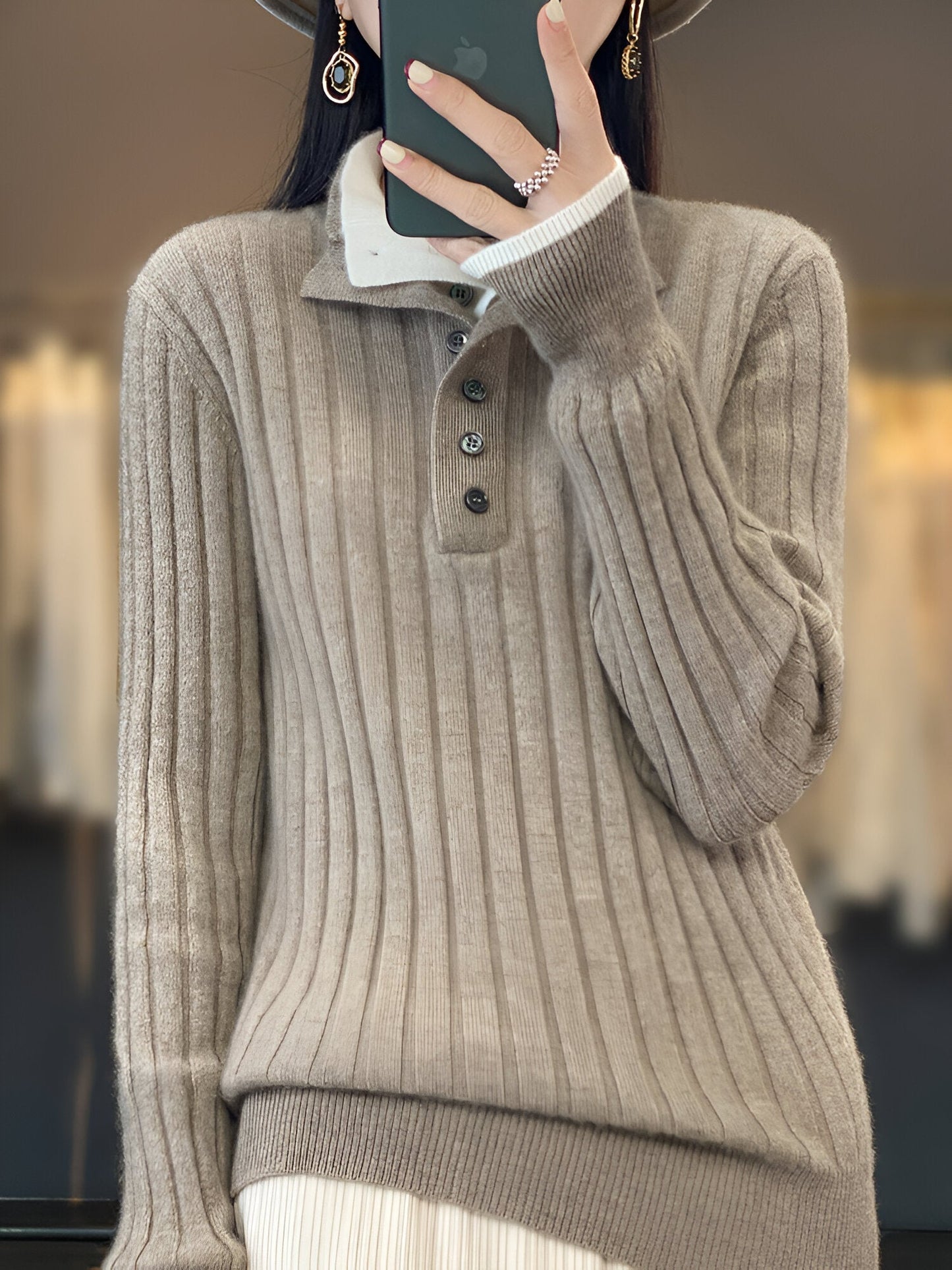 Dominika | Lässige Turn-Down Kragen Pullover gestrickte Kleidung Tops