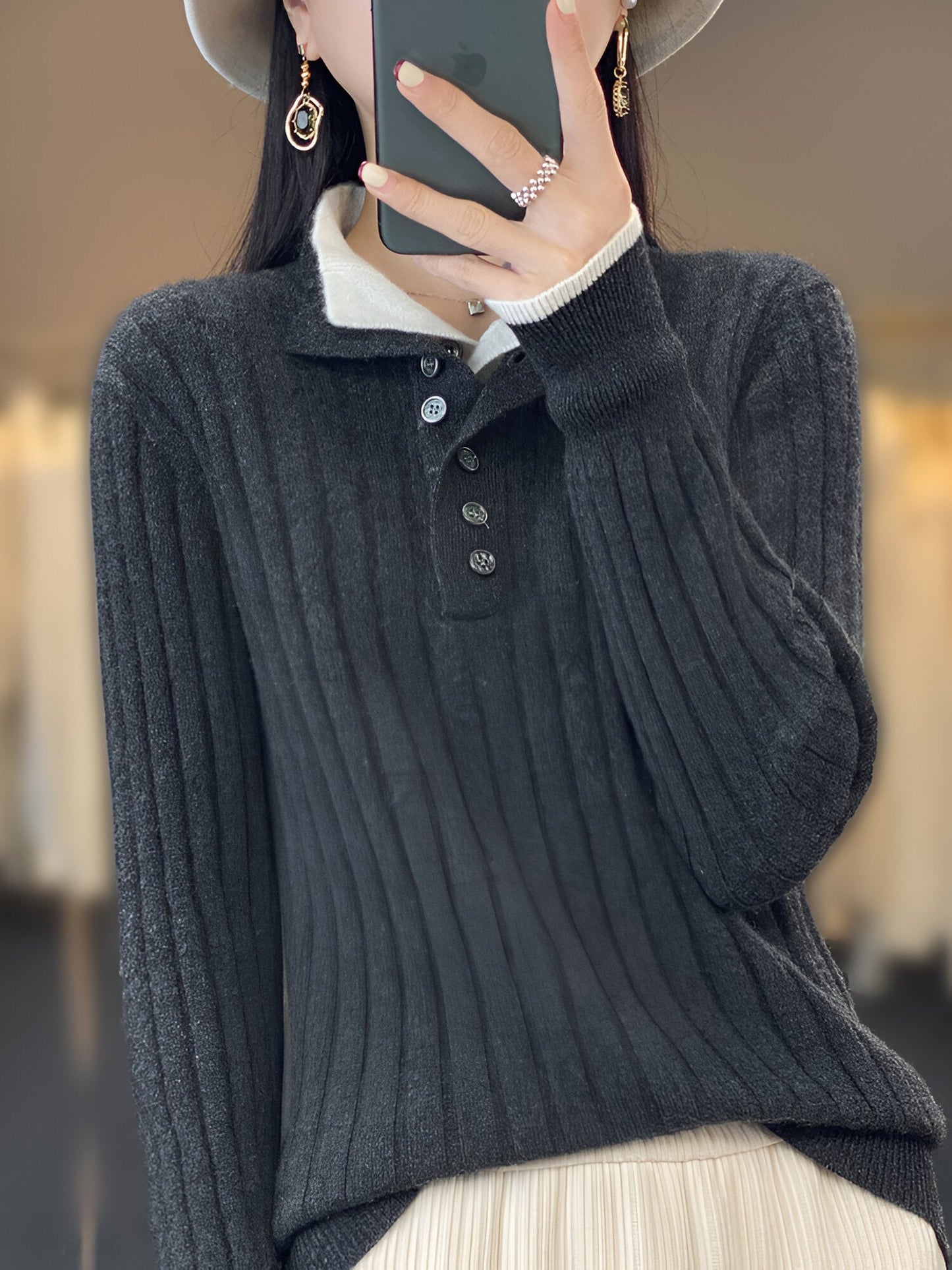 Dominika | Lässige Turn-Down Kragen Pullover gestrickte Kleidung Tops