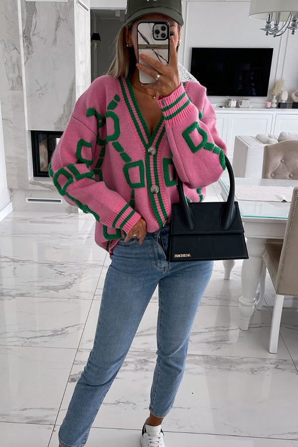 Lasandreth | Rosa Kunst-Knopfstrickjacke