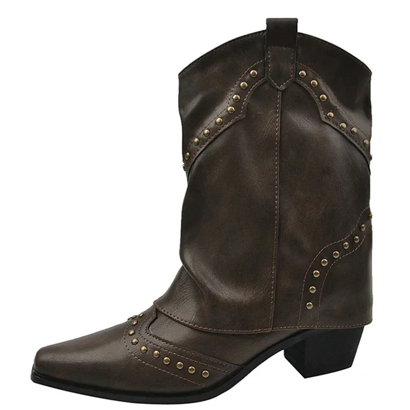 Alisa | Stilvolle knöchelhohe Western-Cowboystiefel für Damen mit spitzer Spitze und Nietendetails