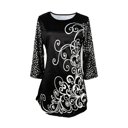 Fudus | Trendiger Print Mittellange Ärmel Rundhals T-Shirt
