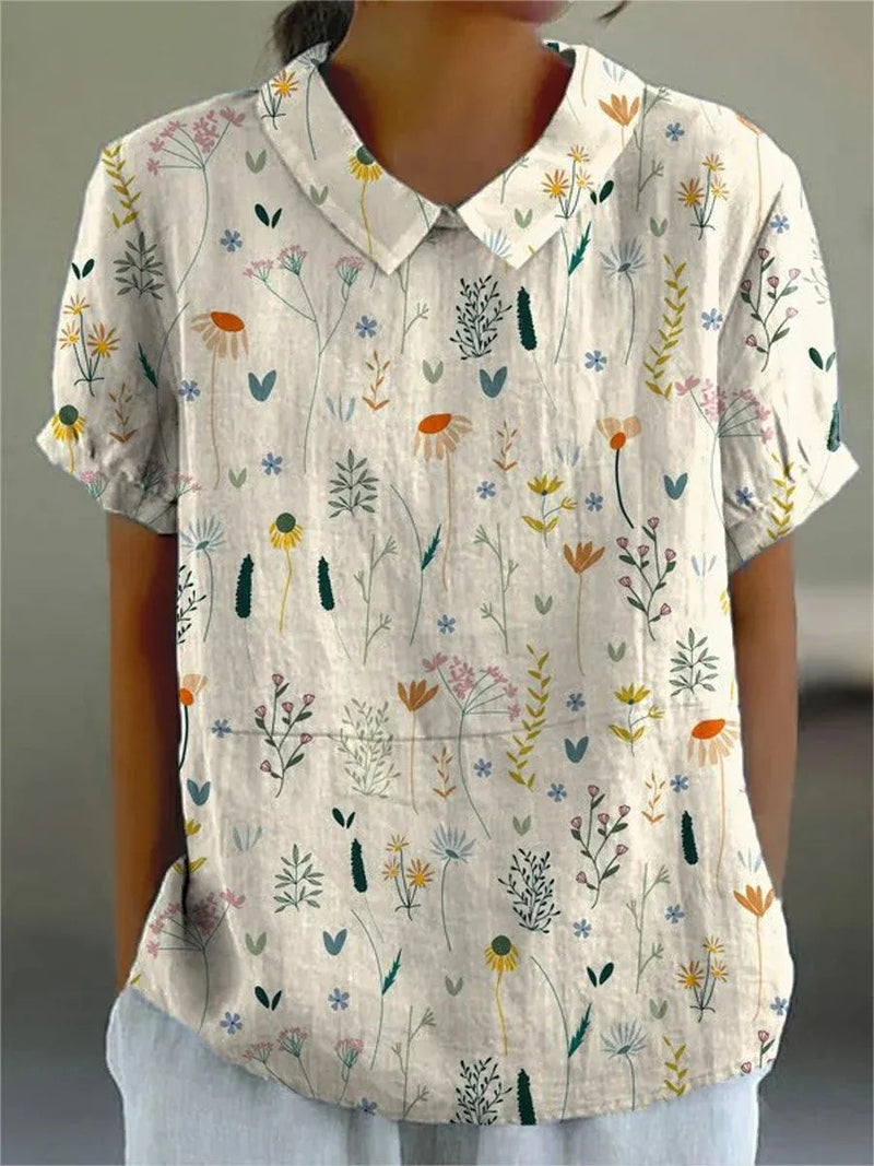 Flora - Verspielte Damenbluse mit Wildblumen-Muster