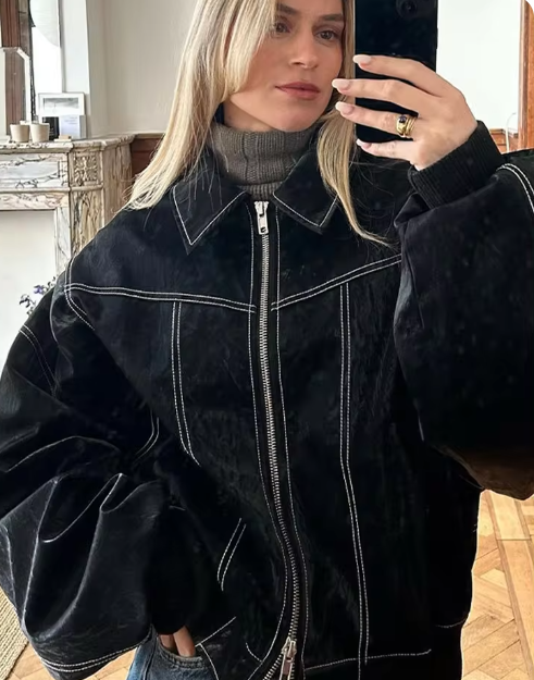 Eyveth | Lässige Lederjacke in Übergröße