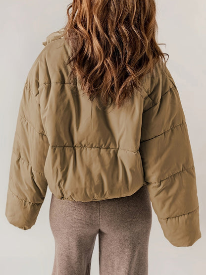 Leyreina | Schwarze Pufferjacke mit Reißverschluss – Lässige Langarmjacke für jeden Tag