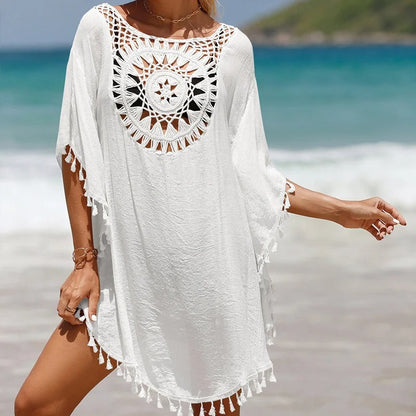 Thaliora® | Boho-Strandkleid mit Häkelmuster
